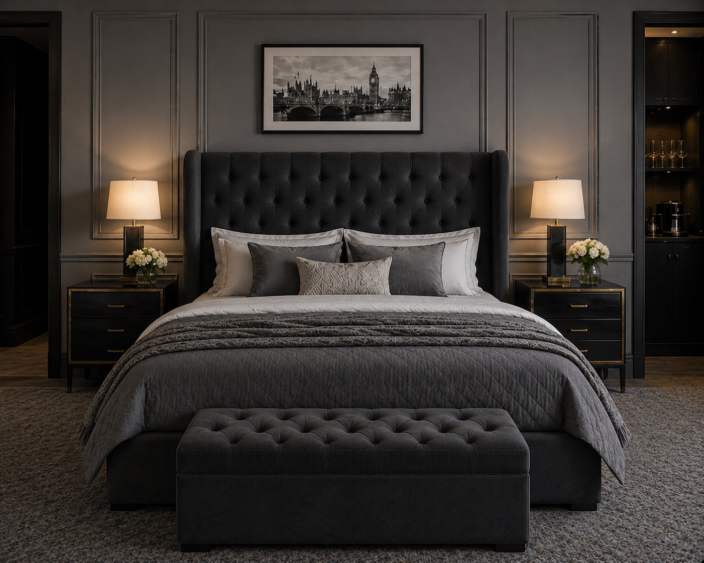 The Hilton Bed Soft Matte Charcoal