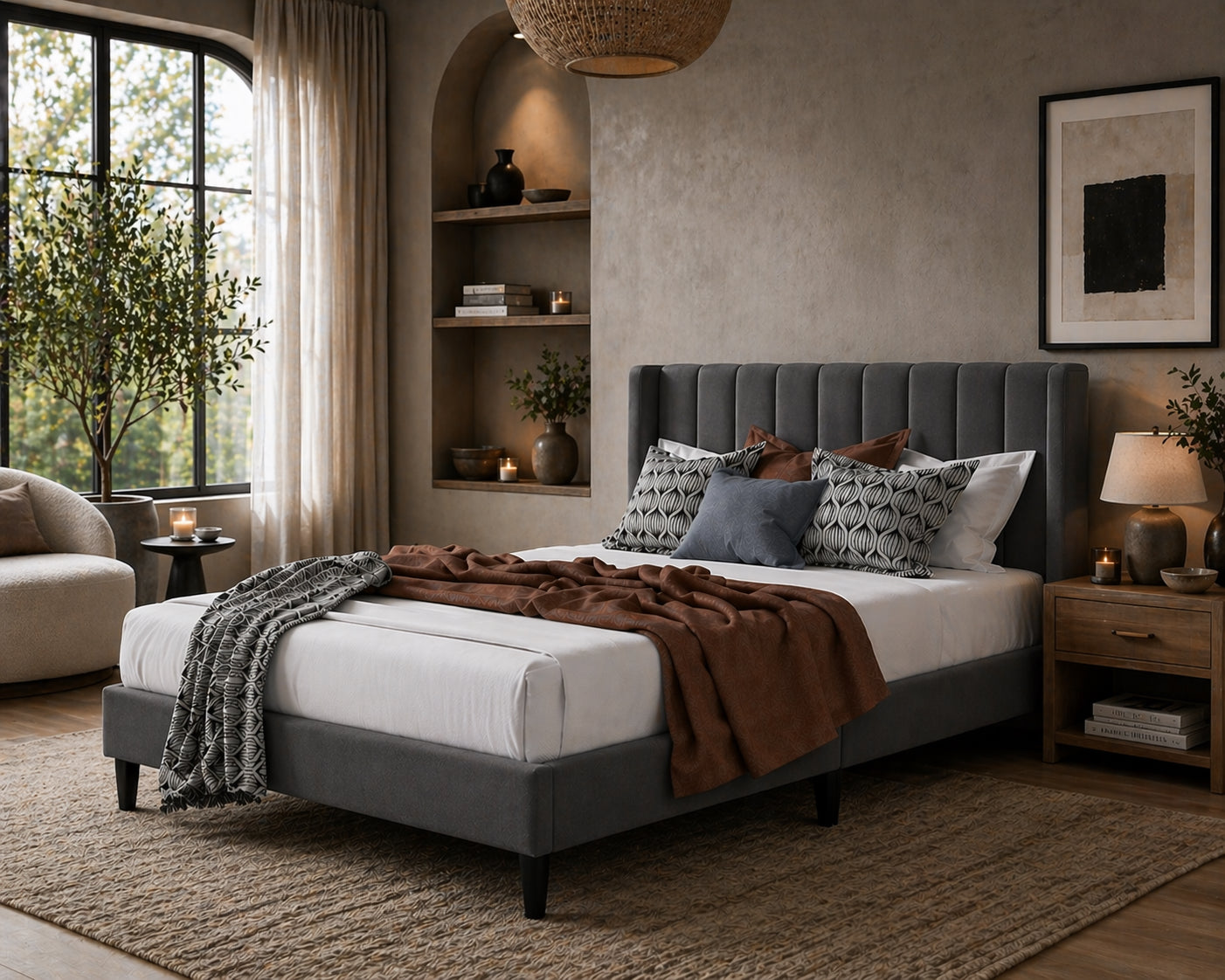 Josie Plush Platform Bed Soft Matte Charcoal