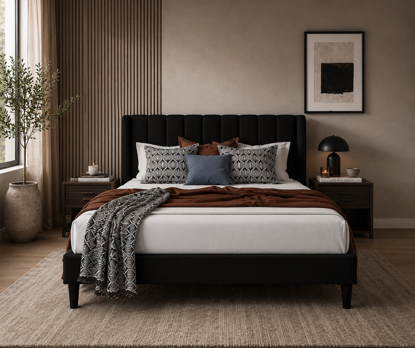 Josie Plush Platform Bed Soft Matte Charcoal
